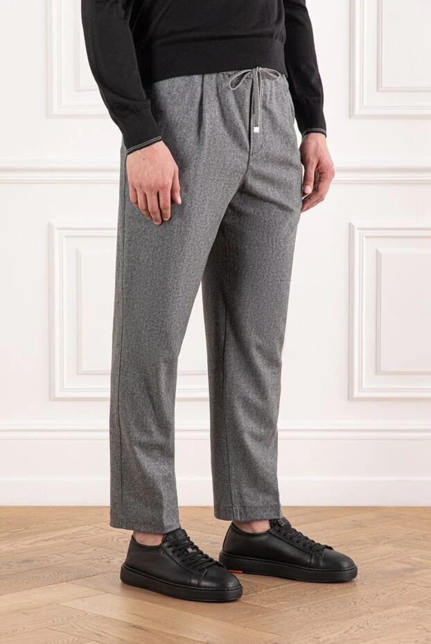 Jacob Cohen серые шерстяные брюки с мягкой фактурой и кулиской 191505 - фото 3