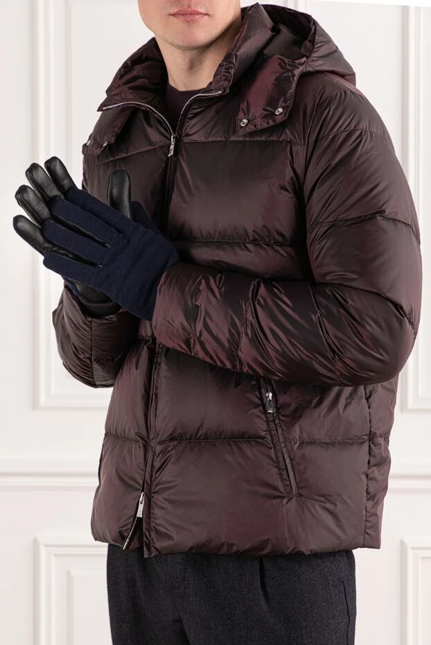 Перчатки из кожи и кашемира черного и темно-синего цветов - фото 2