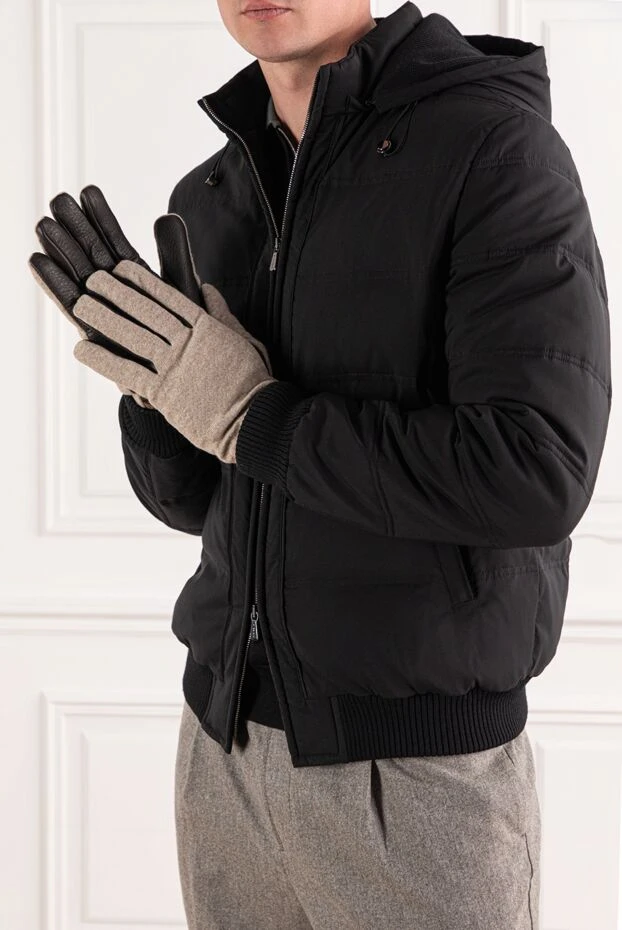 Leather and cashmere gloves in black and brown - photo 2