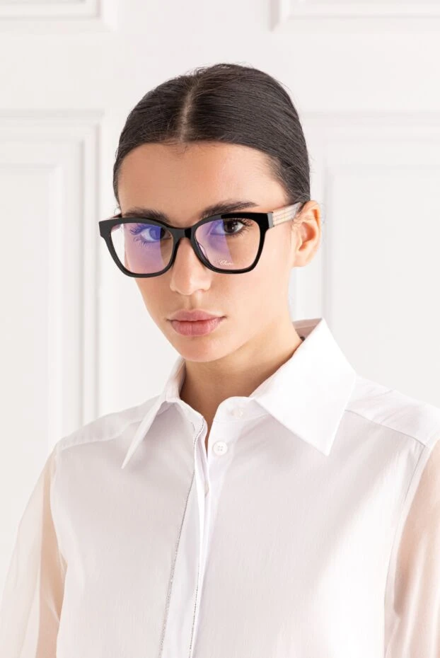 Chopard оправа для очков в форме бабочка с черным корпусом и золотистыми заушниками 191527 - фото 2