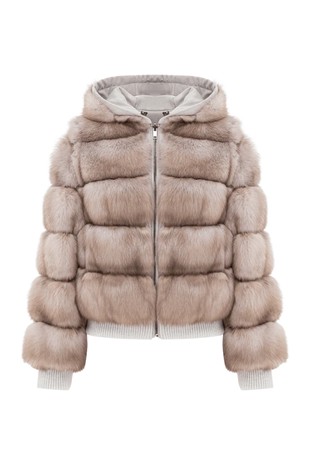 Короткая соболиная шуба с капюшоном и трикотажными манжетами - фото 1