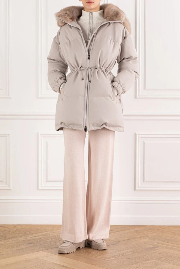 Женский кашемировая куртка бежевая с соболиной подкладкой
 - фото 2