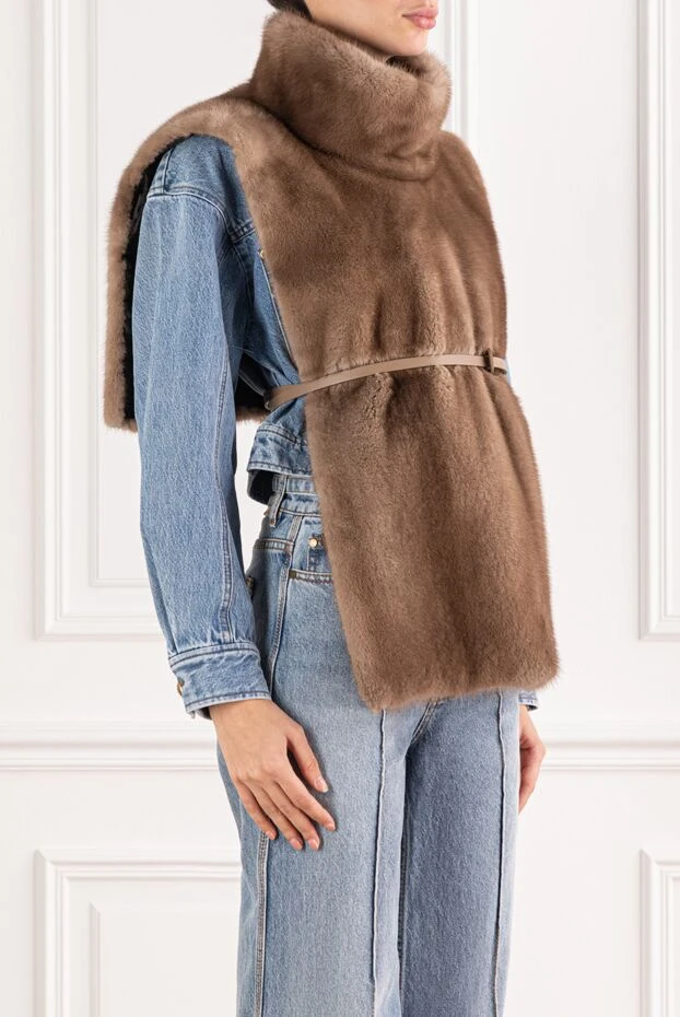 FG Furs mink vest with a stand-up collar and a leather belt 191566 - photo 3