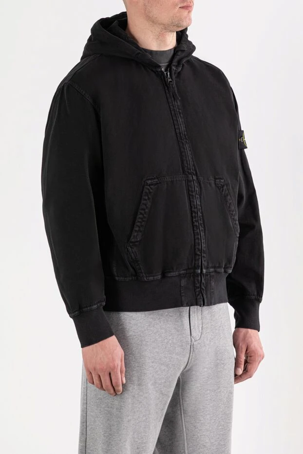 Stone Island черный худи из органического хлопка с ребристыми вставками 191569 - фото 3