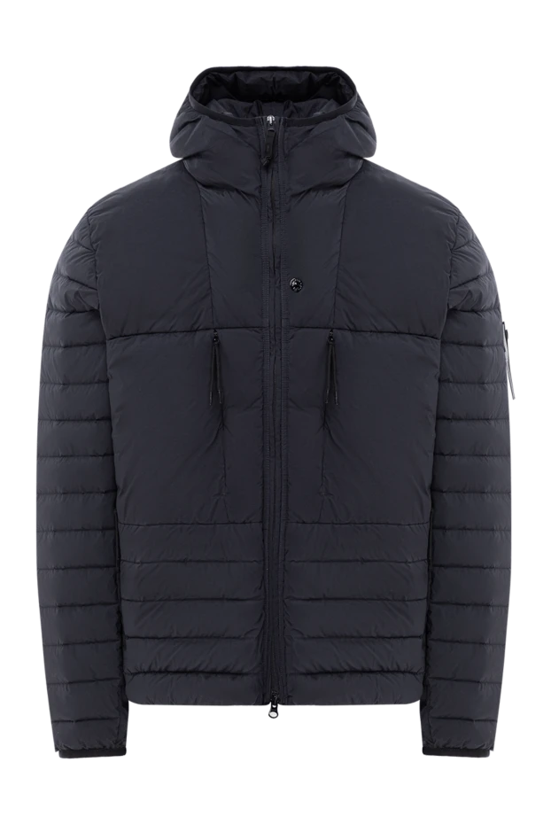 Пуховик глубокого синего цвета с горизонтальной стежкой - фото 1