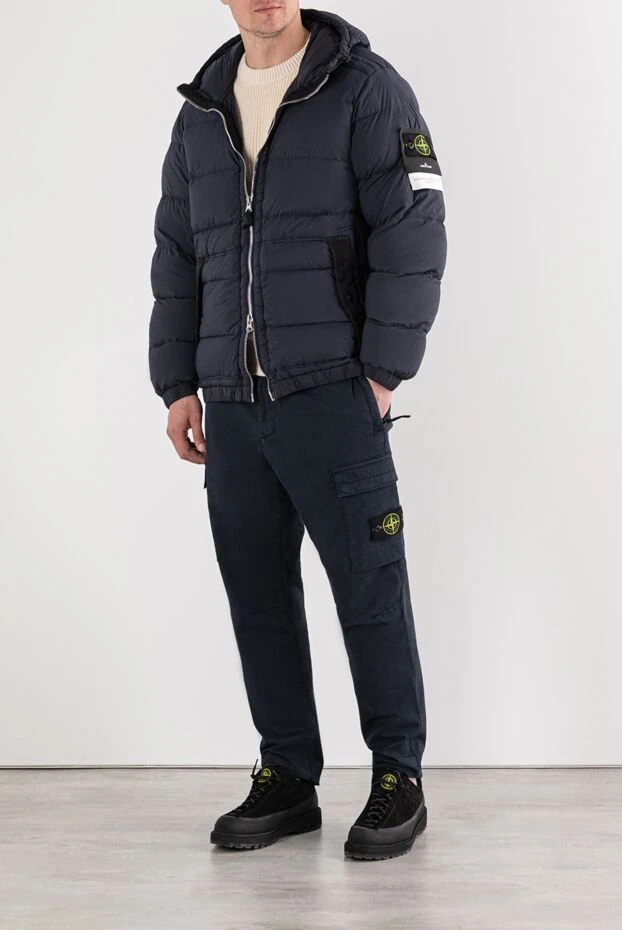 Stone Island темно-синий пуховик с капюшоном и контрастными вставками 191575 - фото 2