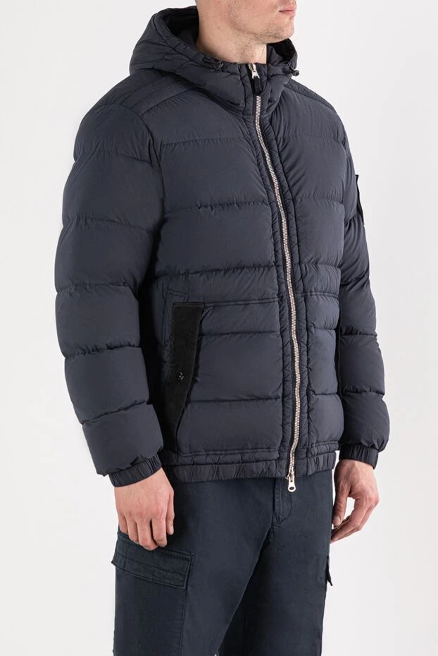 Stone Island капюшоны және контрастты кірістірулері бар қара-көк мамық күрте 191575 - фото 3