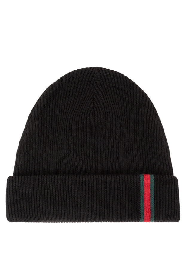 Black wool beanie hat with green and red trim - photo 1