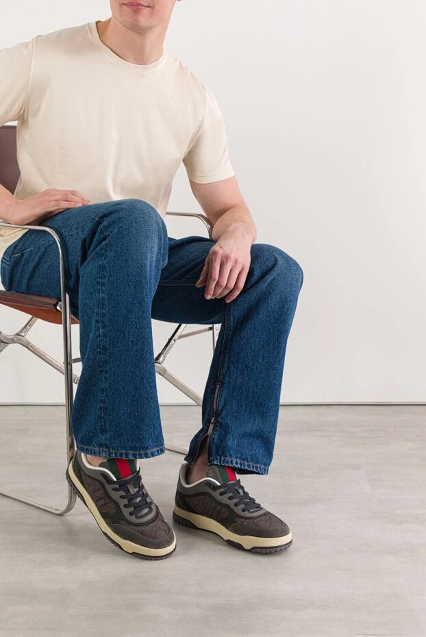 Gucci мужские кроссовки re-web из нейлона с замшевой отделкой серые
 191586 - фото 3