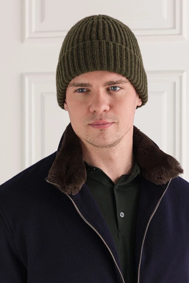 Loro Piana шапка из супермягкого и тёплого кашемира зеленая в рубчик 191594 - фото 2