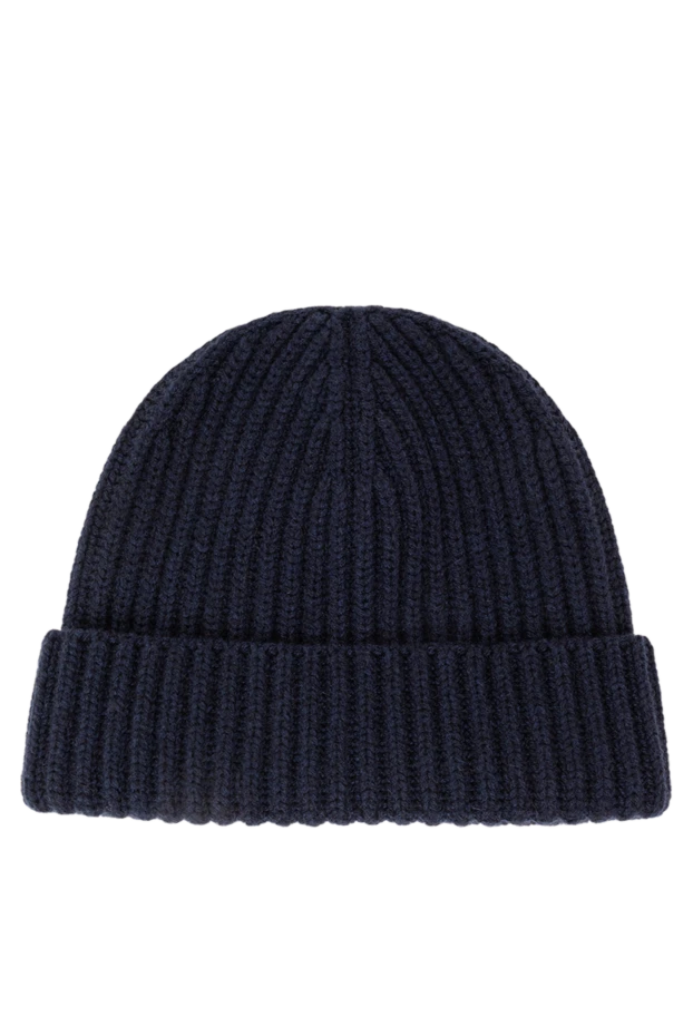 Вязаная шапка бини в глубокем темно синем цвете с рельефной фактурой - фото 1