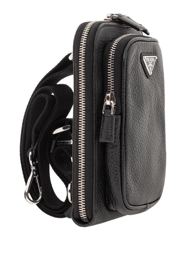 Prada кожаная сумка для смартфона черного цвета с логотипом
 191606 - фото 3