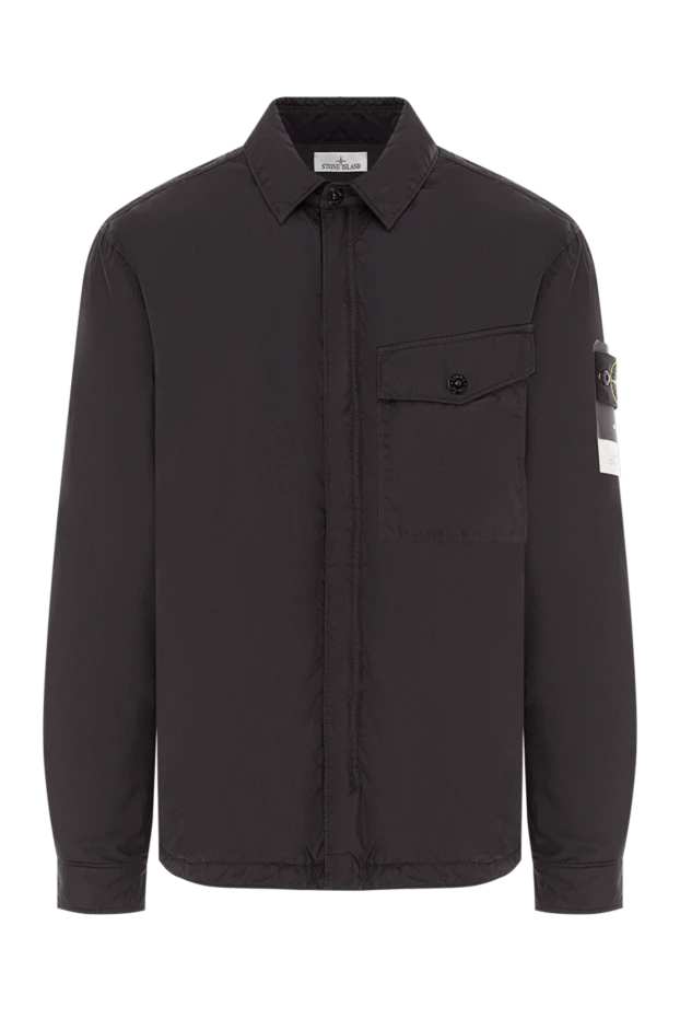 Нейлоновая куртка-рубашка черного цвета с нагрудным карманом - фото 1