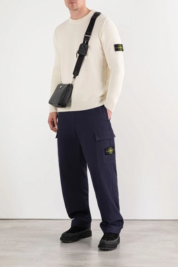 Stone Island вязаный джемпер из овечьей шерсти с круглым вырезом белый 191615 - фото 2