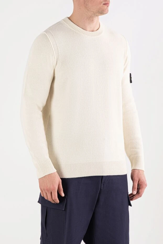 Stone Island вязаный джемпер из овечьей шерсти с круглым вырезом белый 191615 - фото 3