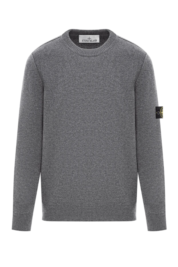 Knitted jumper in grey sheep wool with a round neckline - photo 1