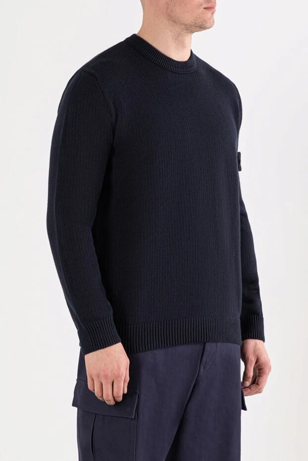 Stone Island вязаный синий джемпер с воротником-стойкой из шенилловой пряжи 191619 - фото 3