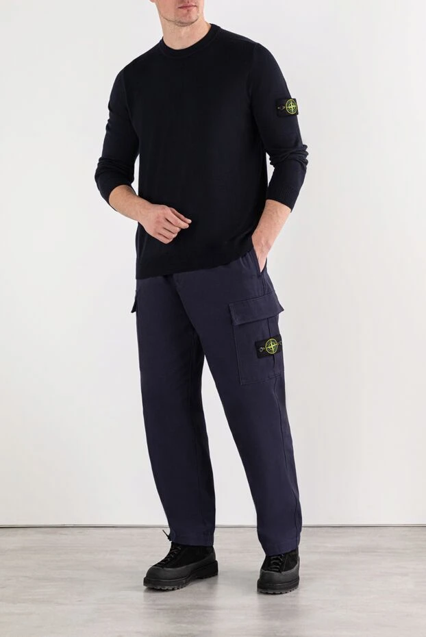 Stone Island вязаный синий джемпер с круглым вырезом из лёгкой чистой шерсти 191620 - фото 2