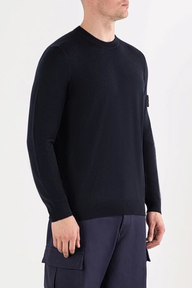 Stone Island вязаный синий джемпер с круглым вырезом из лёгкой чистой шерсти 191620 - фото 3
