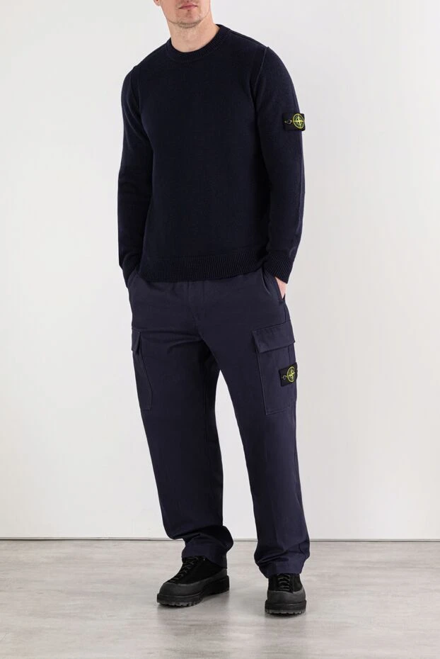 Stone Island вязаный синий джемпер из овечьей шерсти с круглым вырезом 191622 - фото 2