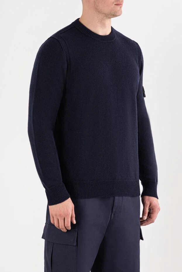 Stone Island вязаный синий джемпер из овечьей шерсти с круглым вырезом 191622 - фото 3