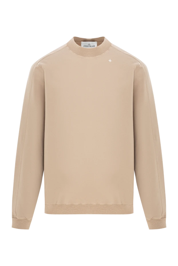 Свитшот бежевый хлопковый с вышивкой у воротника - фото 1