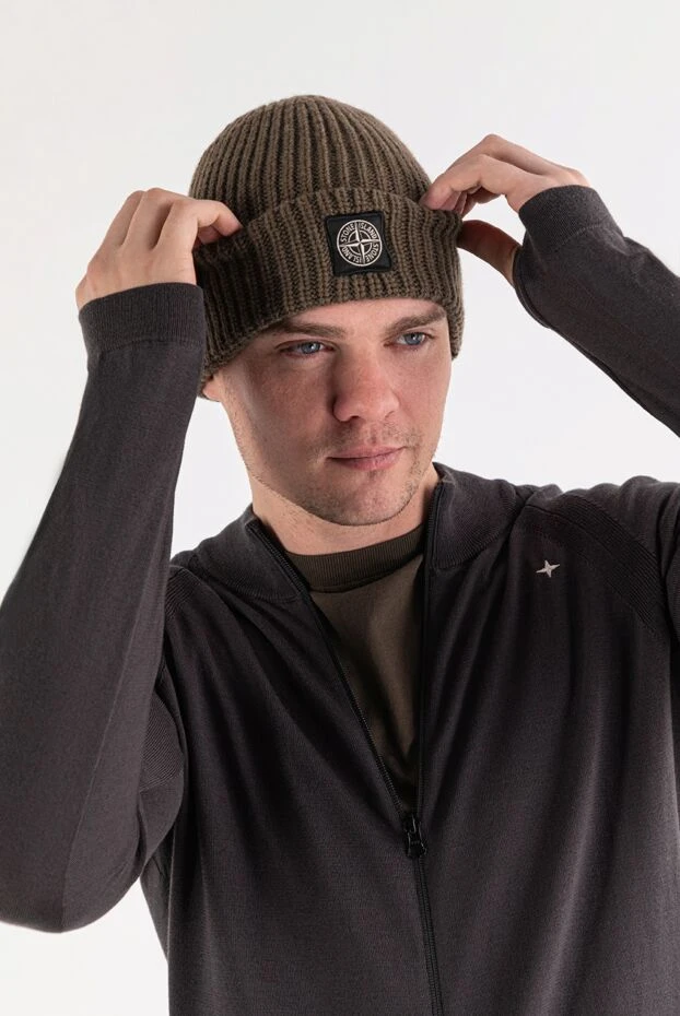 Stone Island вязаная зеленая шапка из шерсти rws geelong с нашивкой логотипа compass 191635 - фото 2