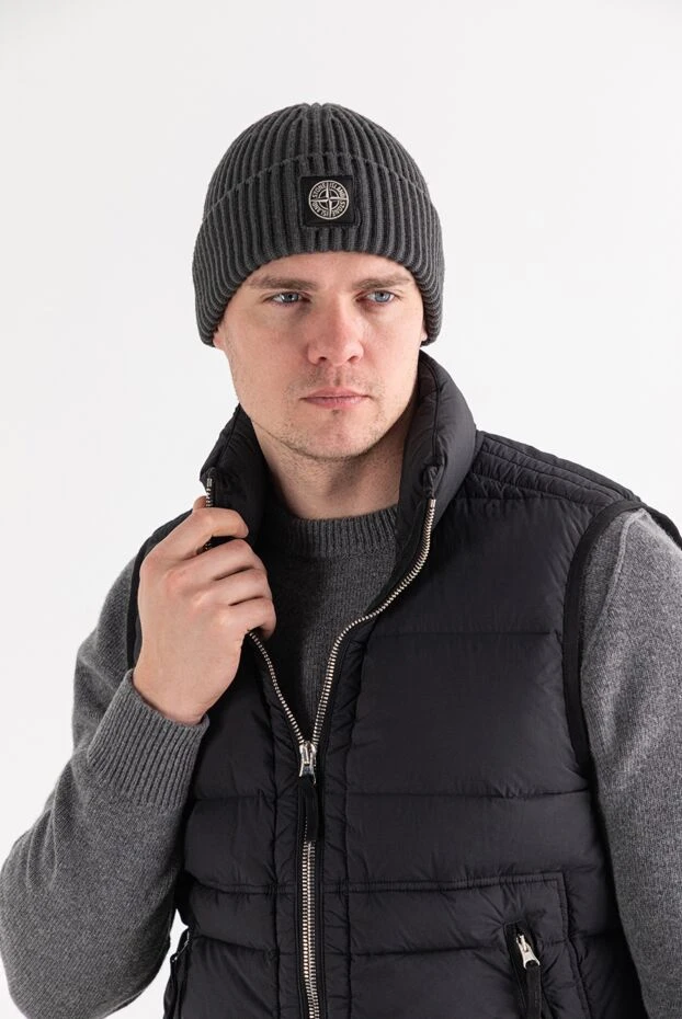 Stone Island вязаная серая шапка из шерсти rws с отделкой резинкой по всей длине 191636 - фото 2
