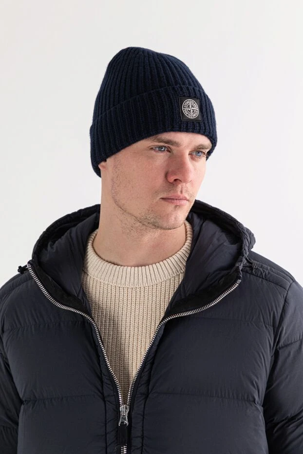 Stone Island вязаная синяя шапка из шерсти rws geelong с нашивкой логотипа compass 191637 - фото 2