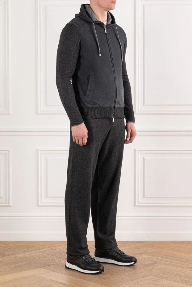 Cesare di Napoli сорғышы бар, вискозды және кашемирден жасалған сұр трикотаж костюмі
 191638 - фото 3