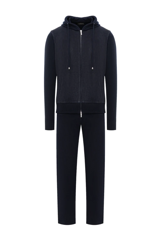 Вискоза жүнінен және кашемирден тігілген, капюшоны бар көк трикотаж костюмі - фото 1