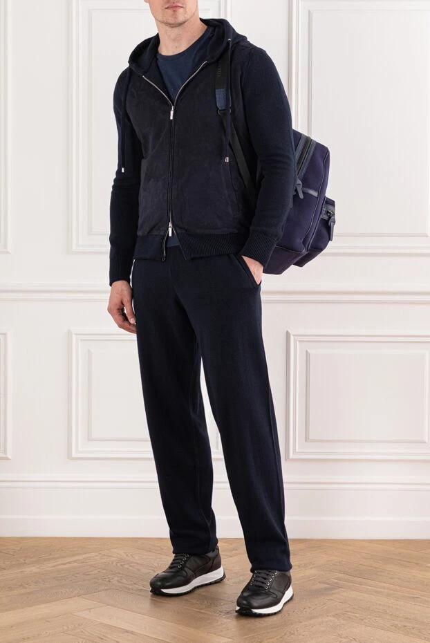 Cesare di Napoli трикотажный синий костюм из шерсти вискозы и кашемира с капюшоном 191639 - фото 2