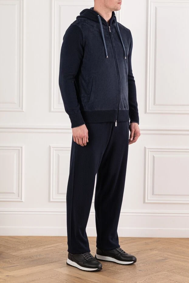 Cesare di Napoli алдыңғы панелі барқытпен қапталған қою көк түсті трикотаж костюмі 191640 - фото 3