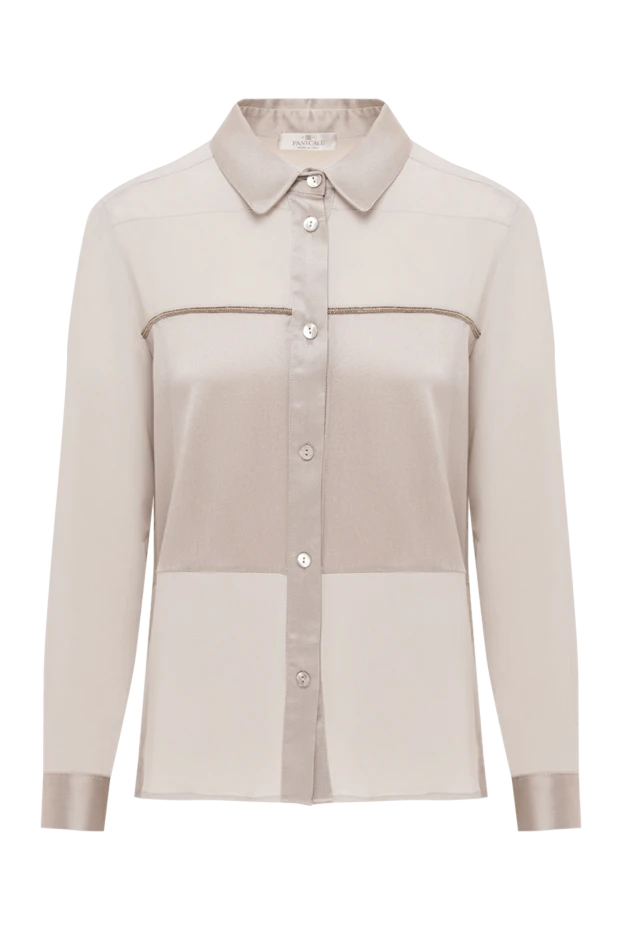 Сатин кірістірілген және контрастты әрлеуі бар бежевый блузка
- фото 1