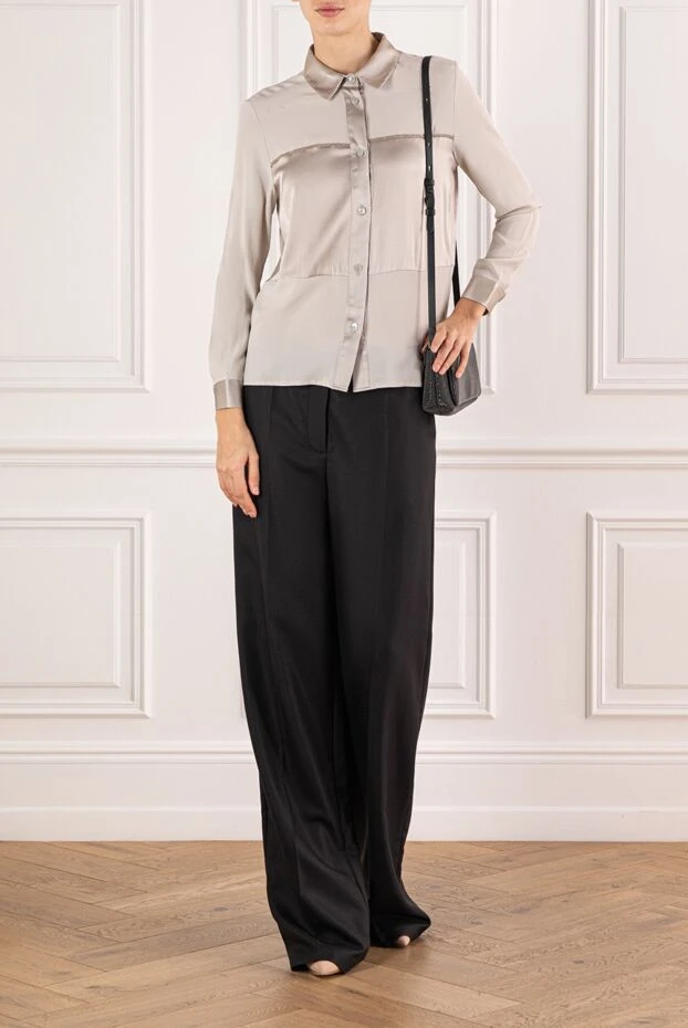 Сатин кірістірілген және контрастты әрлеуі бар бежевый блузка
 - фото 2