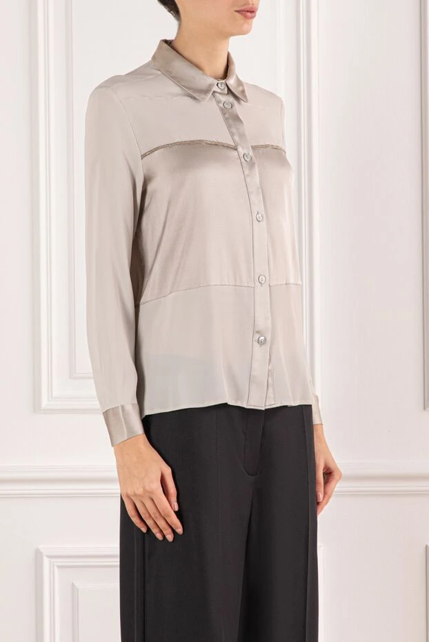 Panicale beige blouse with satin inserts and contrasting trim
 191647 - photo 3