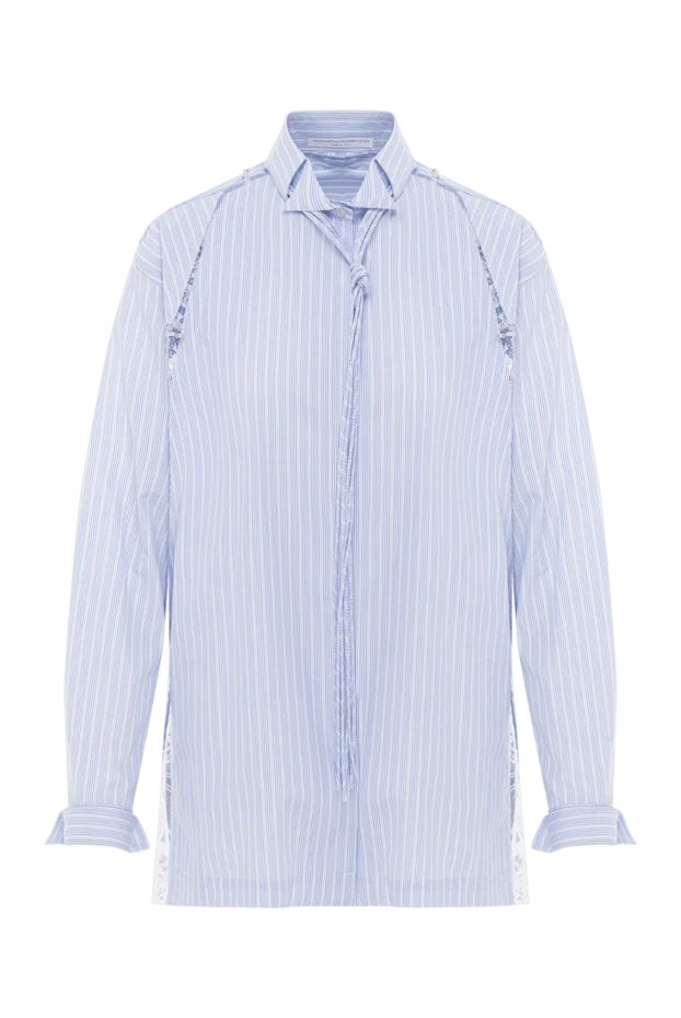 Хлопковая рубашка в нежную голубую полоску с изящными боковыми разрезами - фото 1