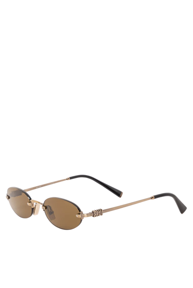Miu Miu солнцезащитные женские очки овальной формы из золотистого металла с коричневыми линзами 191666 - фото 3