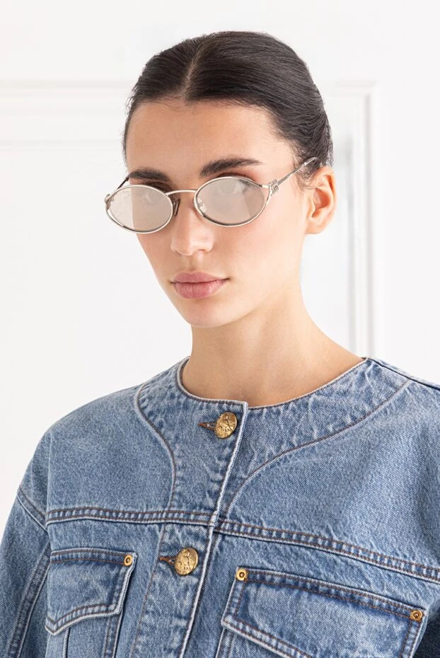 Miu Miu солнцезащитные очки овальной формы с металлической оправой серебристого цвета 191670 - фото 2