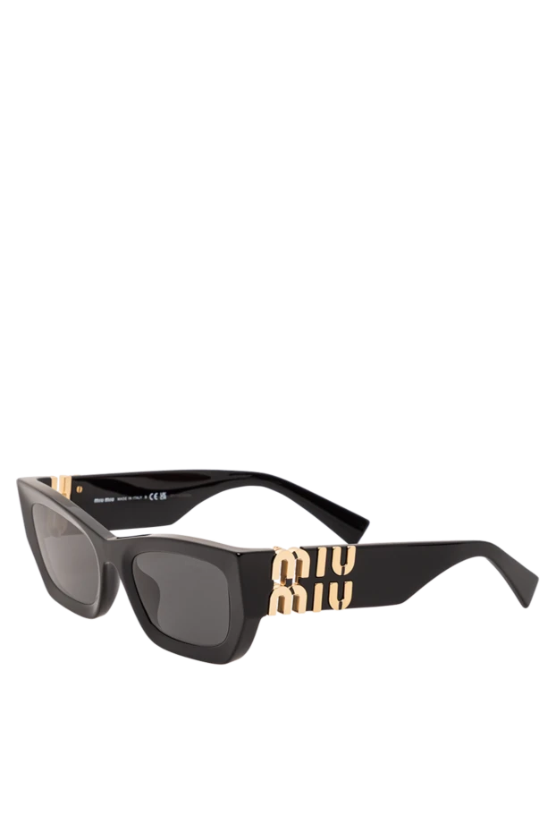 Miu Miu солнцезащитные очки в черном цвете с темно-серыми линзами и крупным золотистым логотипом 191676 - фото 3