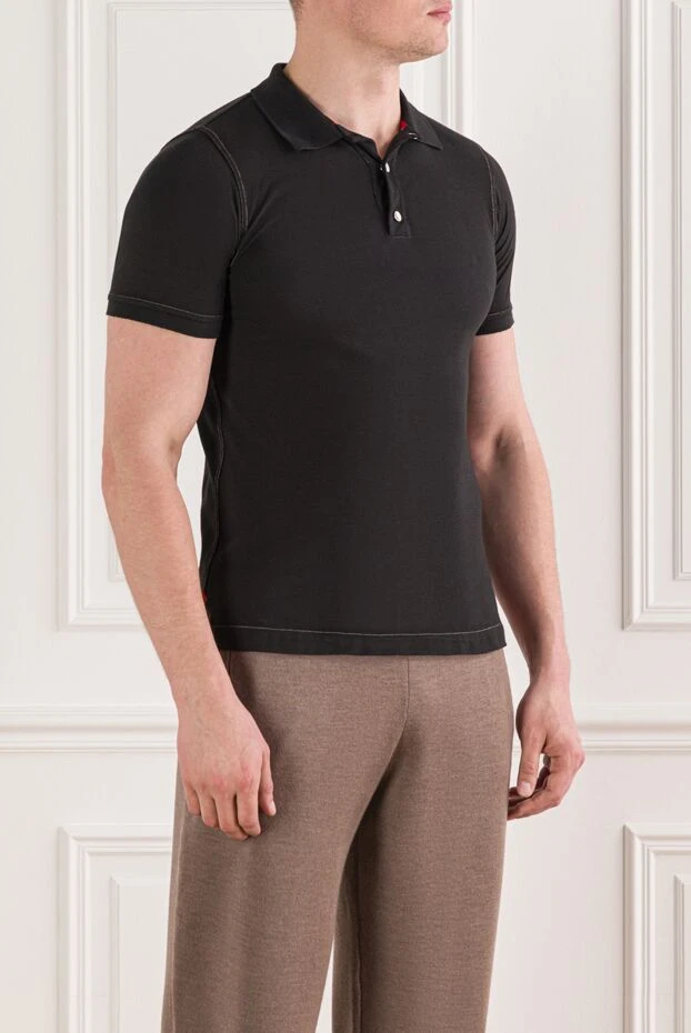 Kiton контрасты тігісі және үш түймесі бар мақтадан жасалған поло жейде 191680 - фото 3