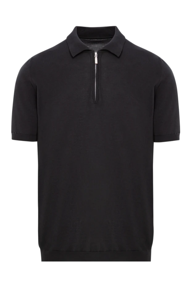 Поло черное хлопковое с планкой на молнии - фото 1