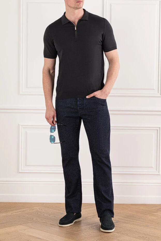 Поло черное хлопковое с планкой на молнии - фото 2