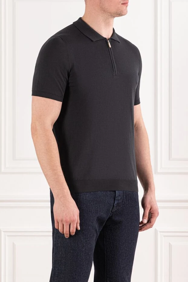 Svevo поло черное хлопковое с планкой на молнии 191681 - фото 3