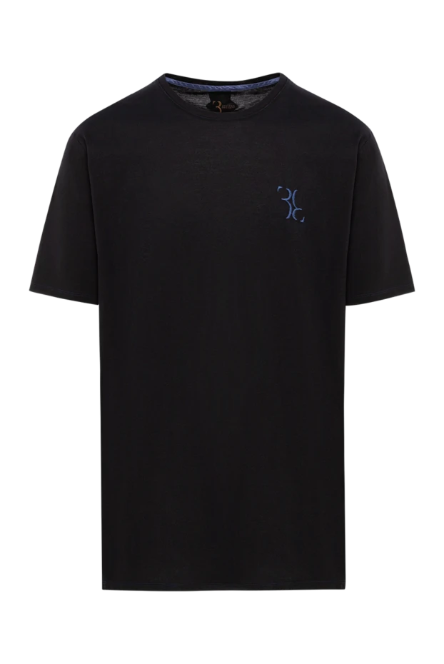 Black cotton T-shirt with contrasting blue embroidery - photo 1