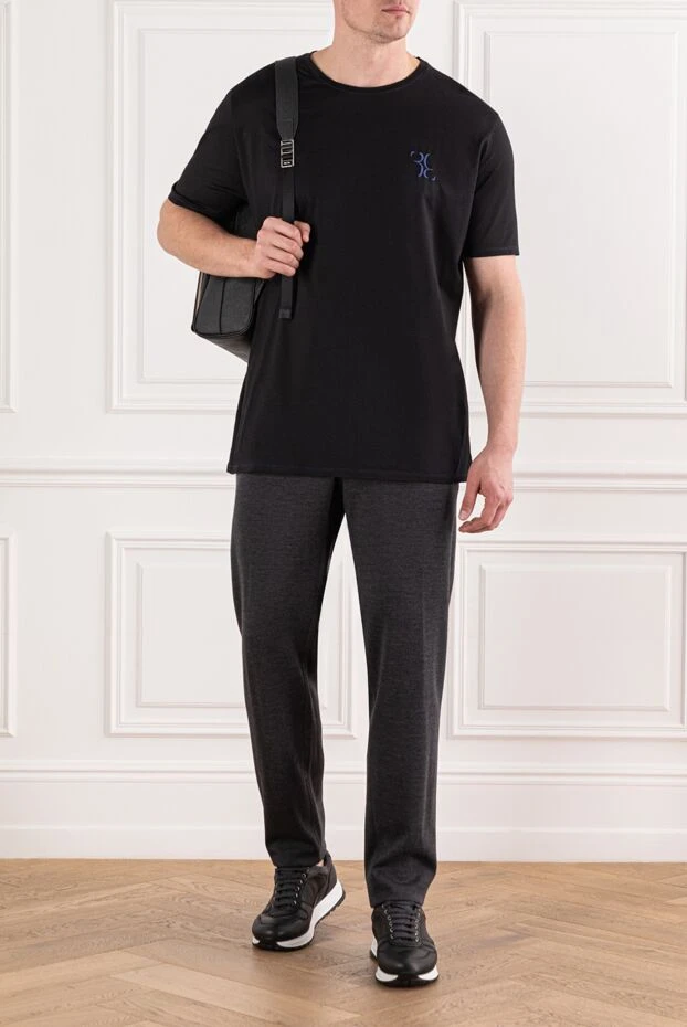 Billionaire футболка хлопковая черная с контрастной синей вышивкой 191685 - фото 2