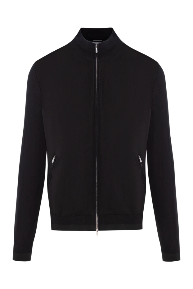 Черный кардиган из мягкого хлопка с воротником стойкой - фото 1