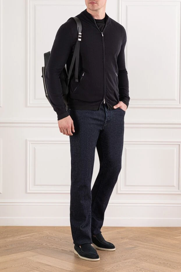 Malo тік жағасы бар қара жұмсақ мақтадан жасалған кардиган 191687 - фото 2