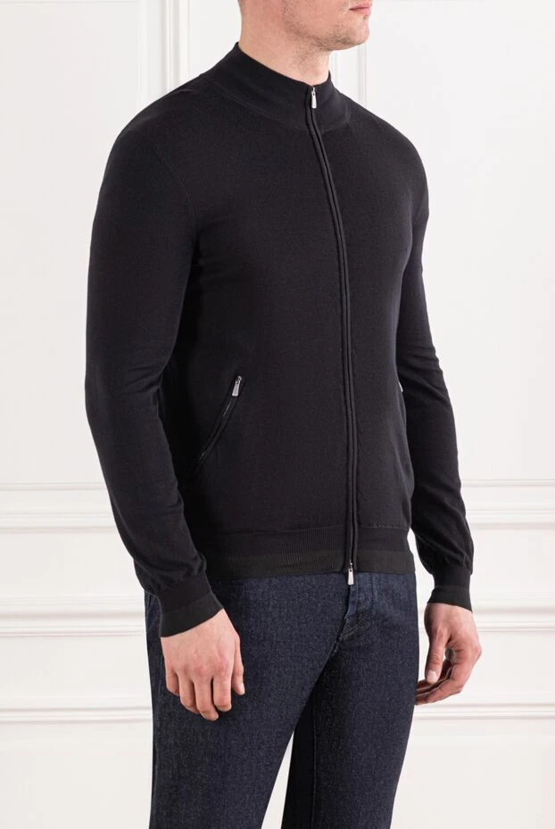 Malo тік жағасы бар қара жұмсақ мақтадан жасалған кардиган 191687 - фото 3