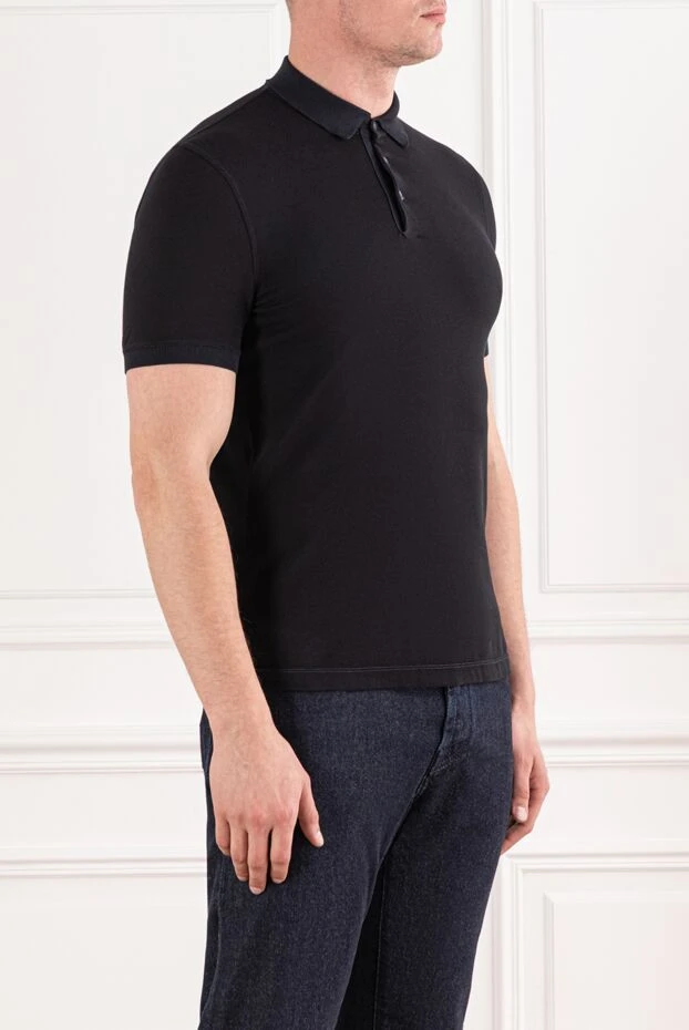 Brunello Cucinelli көк түймелері бар классикалық қара ерлерге арналған мақтадан жасалған поло жейдесі 191688 - фото 3